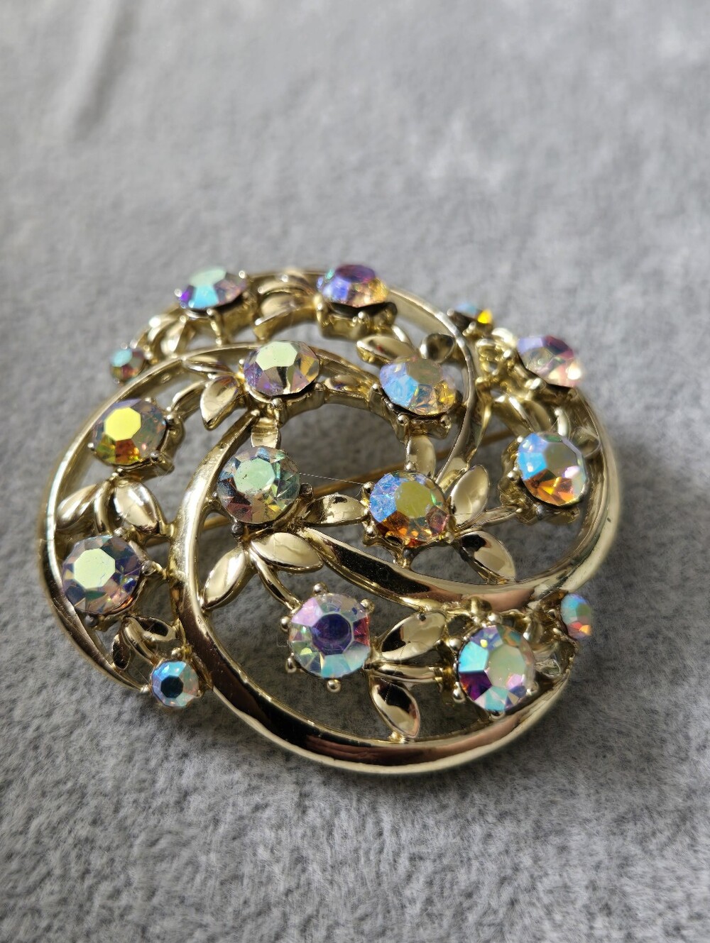 Star Signed Rhinestone Brooch Vintage Ab Goldtone Brooch Pin